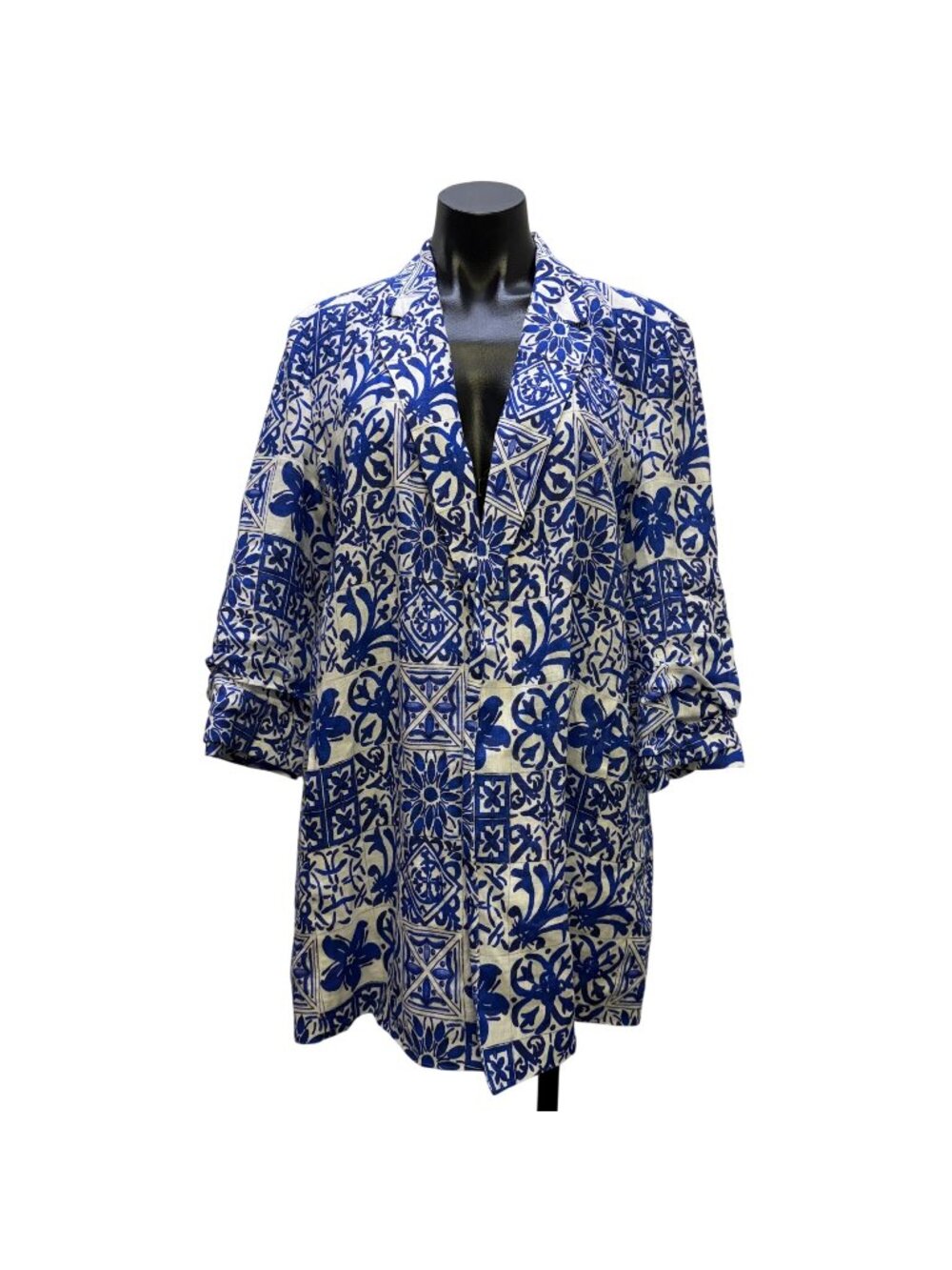 Boho Chic Blue & White Floral Linen Jacket L